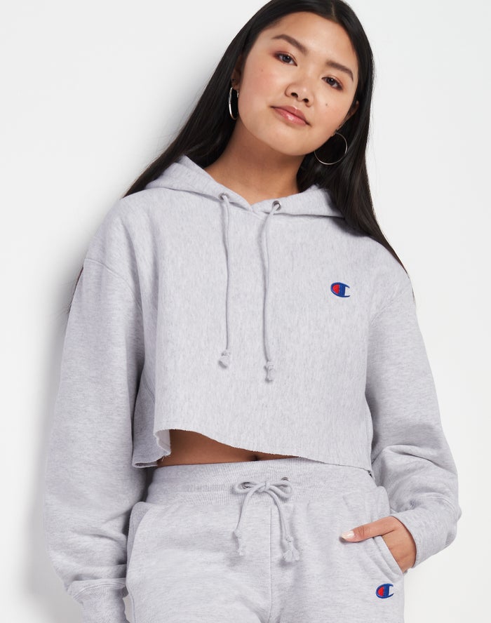 Sudadera Con Capucha Champion Mujer - Reverse Weave Cropped Cut-Off C Logo ( Gris ) 7632981-FS